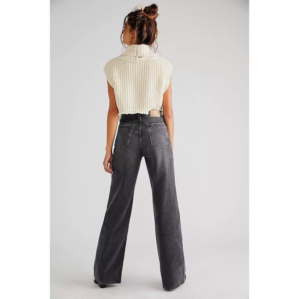 Free People NWT Tinsley Baggy High Rise Straight Leg Black Denim | Womens 31